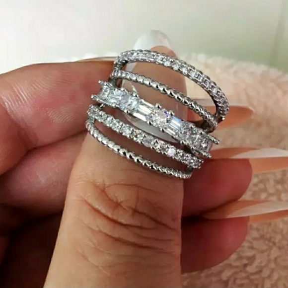 FINAL SALE WHITE SAPPHIRE SilverMULTI LAYERED RING - Picture 3 of 6